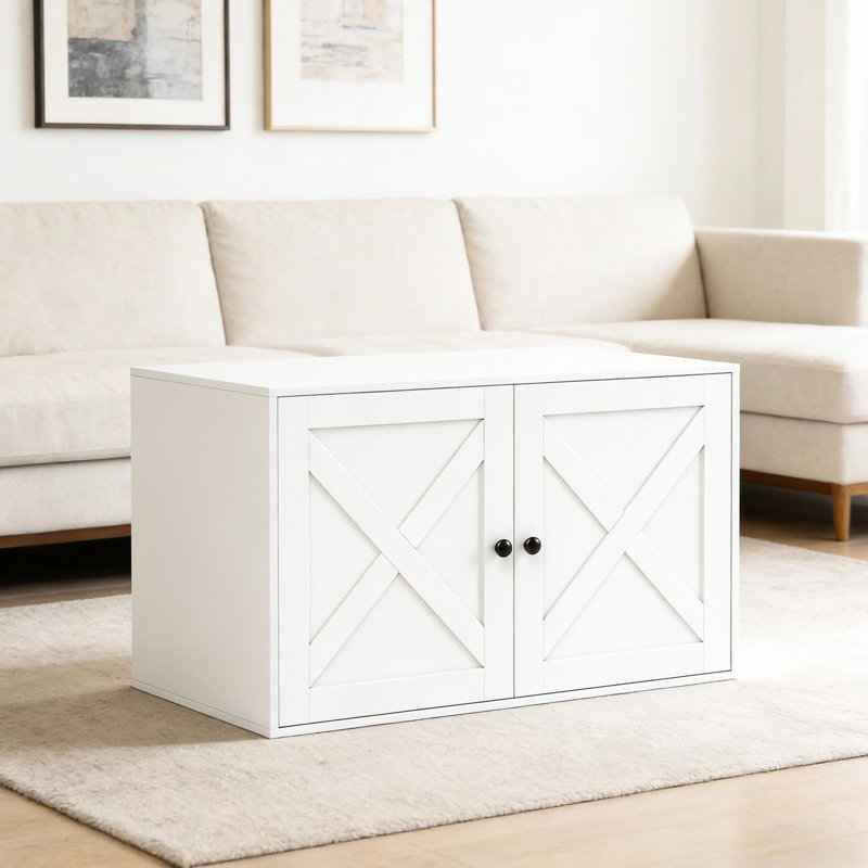 Multi - Purpose Cat Litter Box That Serves As A Side Table, White , 31.5" L X 20.9" W 19.7" H, Minimizes Odors Enclosure With Contemporary Design, Top Surface For Organizing Items