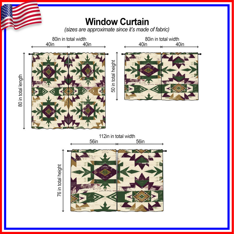 Rideaux de fenêtre à motif géométrique Southwest, 40 po x 60 po - 2 panneaux, Obscurcissement de chambre