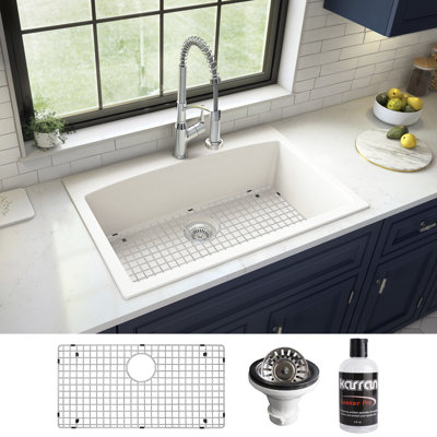 Karran Quartz 33'' X 22'' Single Bowl Top Mount Drop-in Kitchen Sink Kit