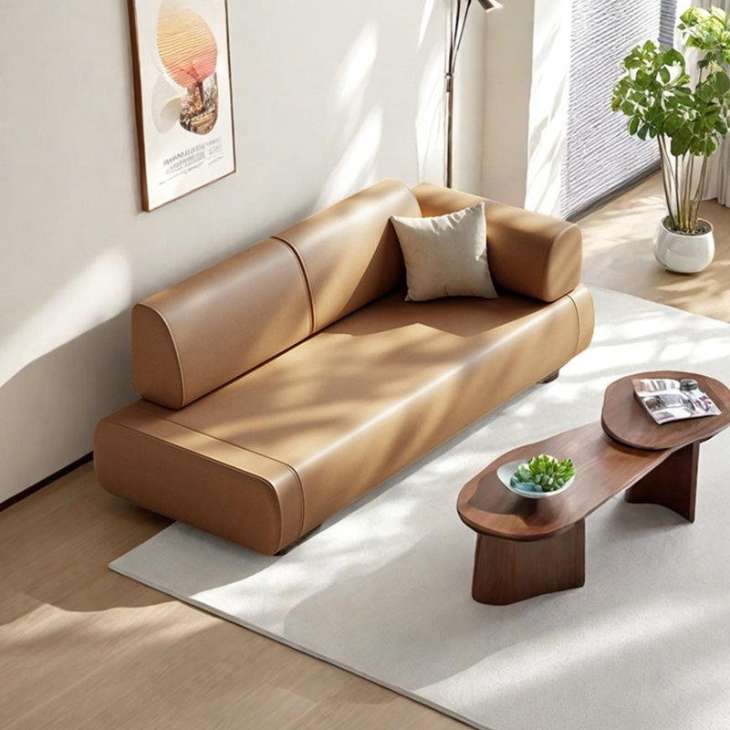 Chaise longue en similicuir de style moderne, Orange, Orienté à droite