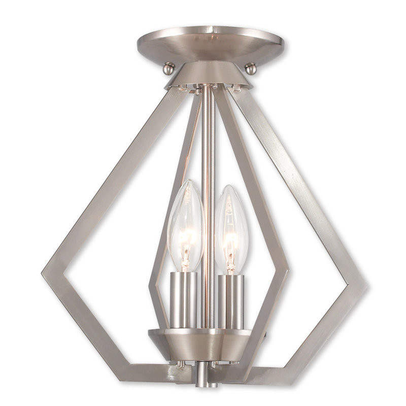 Luminaire suspendu géométrique 2 lumières Buckeys, Nickel brossé