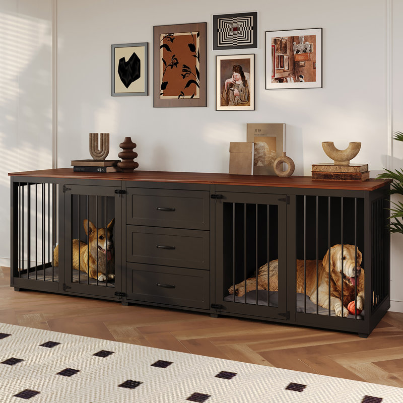 Corabelle Wood Furniture Style Crate with 2 Doors, Walnut/Black