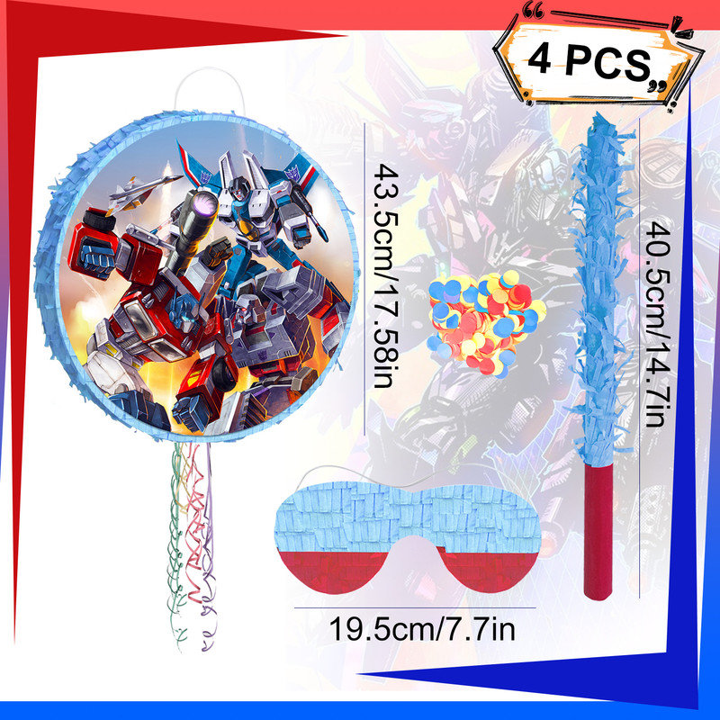 Transformers Round Pinata Party Decorations, 4 Pcs Transformers Round Large Pinatas Bundle for Birthday Party Suppies Set
