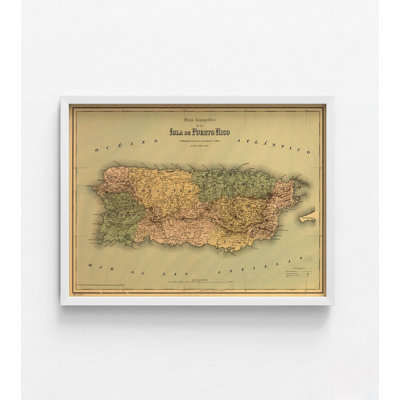 «Porto Rico 1886», carte antique de Porto Rico, affiche de carte de couloir rustique, œuvre de Porto Rico encadrée, entrée de style maison de campagne