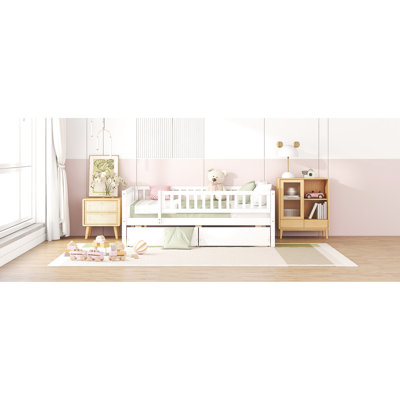 Full Size Daybed In White - Strong Wood Construction, Two Drawers With Size, White, Solid Bed