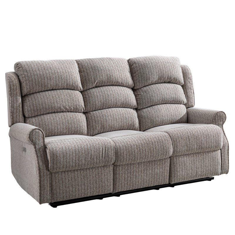Drancy 3 Seater Reclining Sofa, Natural Polyester Blend