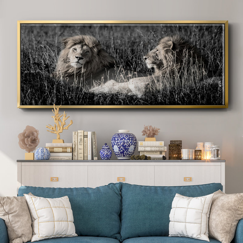 Mara Lions- Framed Canvas, 12" H x 30" W