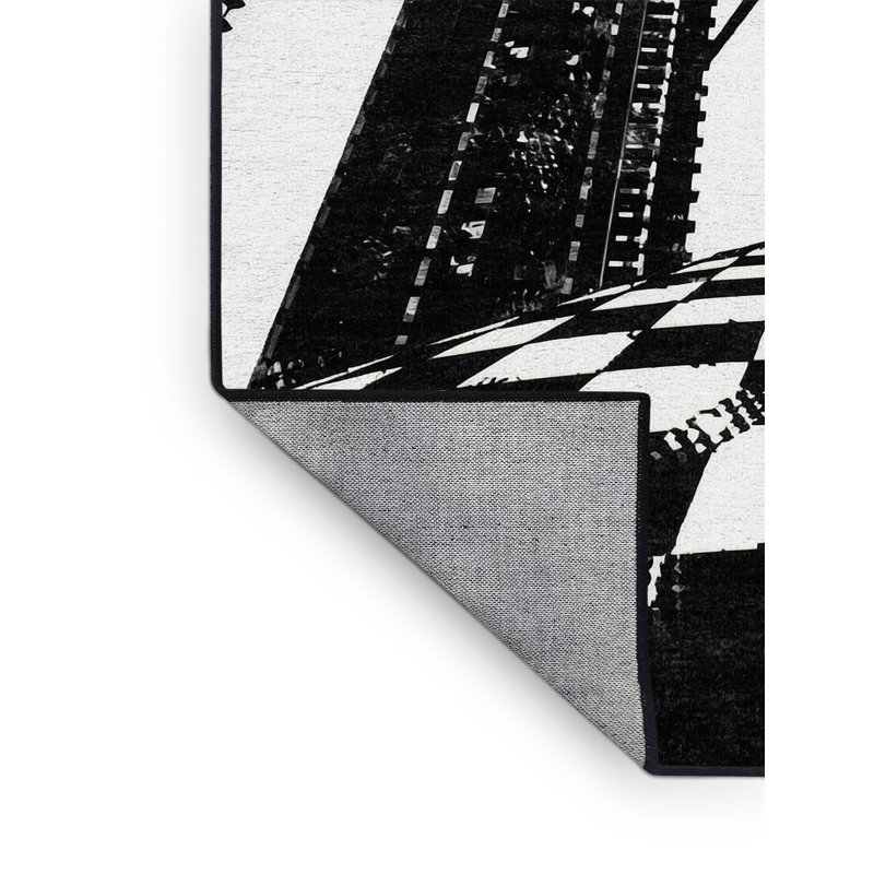 Machine Washable Parez Kuala Lumpur Petronas Towers Modern Checkered Rug in Green – Black Binding, 6x9