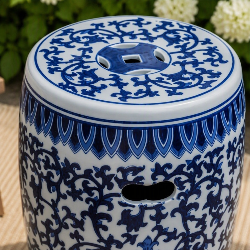 Tabouret de jardin en céramique, petit tabel latéral bleu et blanc, P 11 po x 16 po