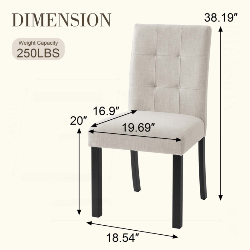 Chaises de salle à manger capitonnées 4 pièces modernes, chaises d'appoint rembourrées en lin avec pieds en bois d'hévéa incurvés, chaises d'appoint ergonomiques et confortables pour la salle à manger, la cuisine, le salon et la chambre à coucher