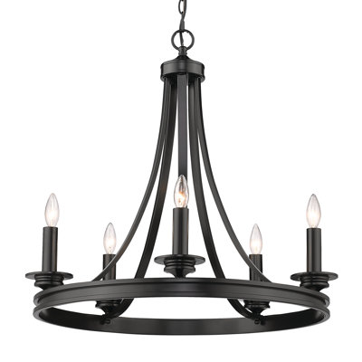 Lustre en roue de chariot à 5 lumières de style bougie Pavon