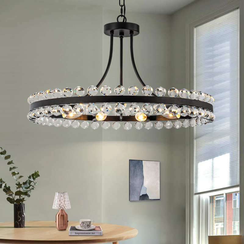 Marais 9 - Light Crystal Candle Style Wagon Wheel Chandelier, Matte Black