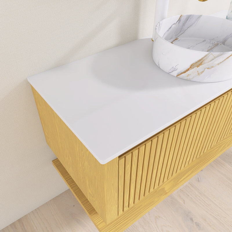 Meuble-lavabo mural simple 48 po avec plateau en pierre frittée 48 po