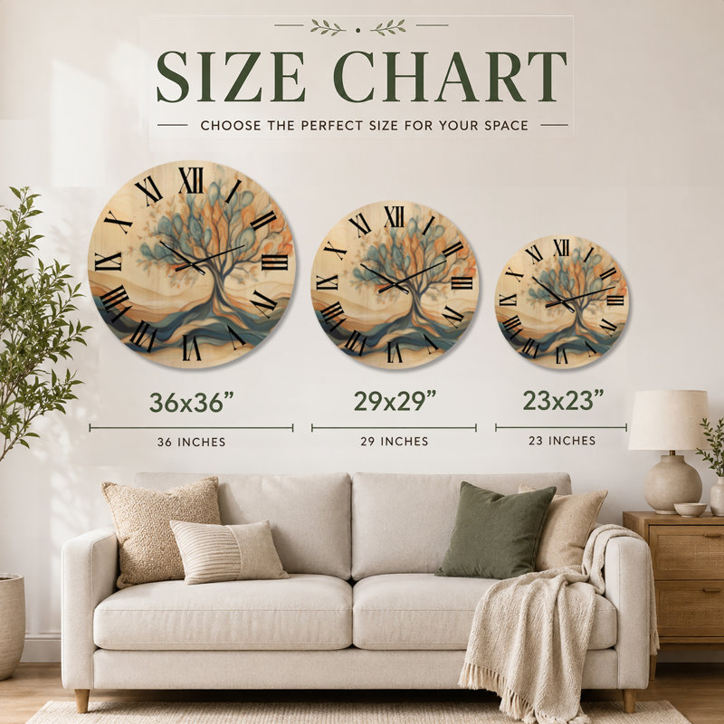 Horloge murale surdimensionnée en bois de style bohème, Arbre de vie soufflé par le vent, Extra Large