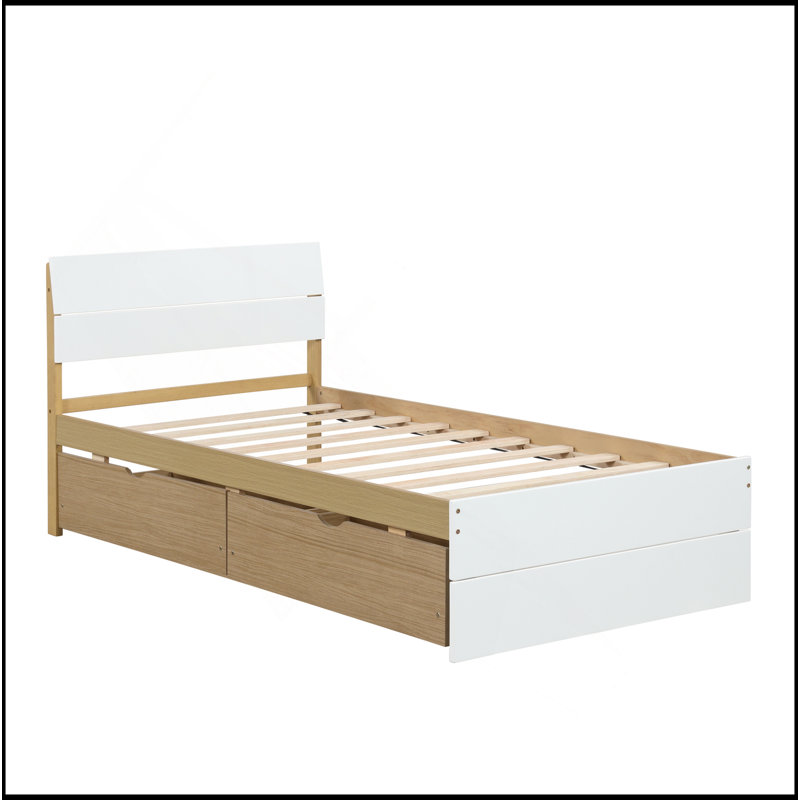 Structure de lit simple moderne avec 2 tiroirs pour tête et pied de lit blanc brillant