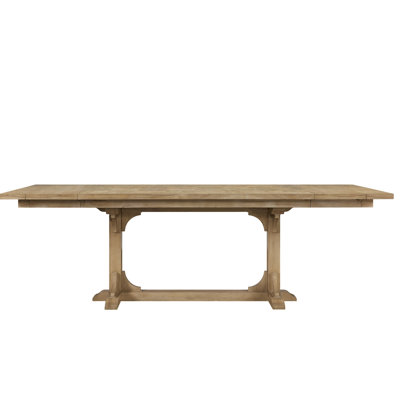 Table haute de comptoir à tréteaux extensible, finition noix de cajou, placage, plateau en parquet géométrique, pour diverses occasions, bois massif, hauteur 91,4 cm, largeur 111,8 cm, profondeur 290 cm, poids 104,3 kg.