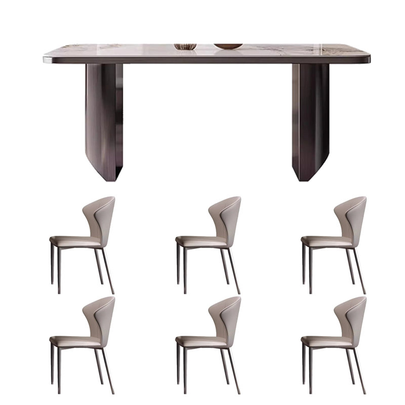 Table de salle à manger et chaise Light Luxury, Blanc / Gris, H 29,5 po x L 78,7 po x l 35,4 po