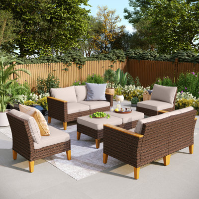 All Weather Wicker/Rattan 8 - Person Seating Group with Cushions