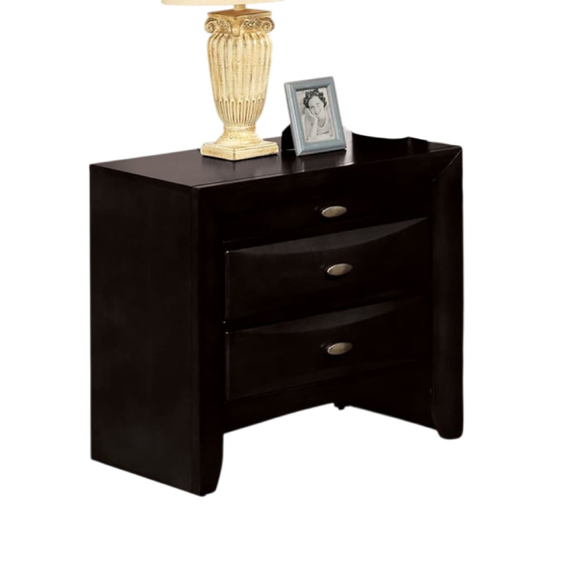Ensemble de chambre à coucher grand lit 4 pièces Simo avec tiroirs, noir, Quatre pièces : lit, commode, miroir et table de