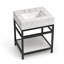 Meuble-lavabo en marbre de Carrare de 61 cm avec lavabo, console en acier inoxydable et tablette de rangement en verre-104733355