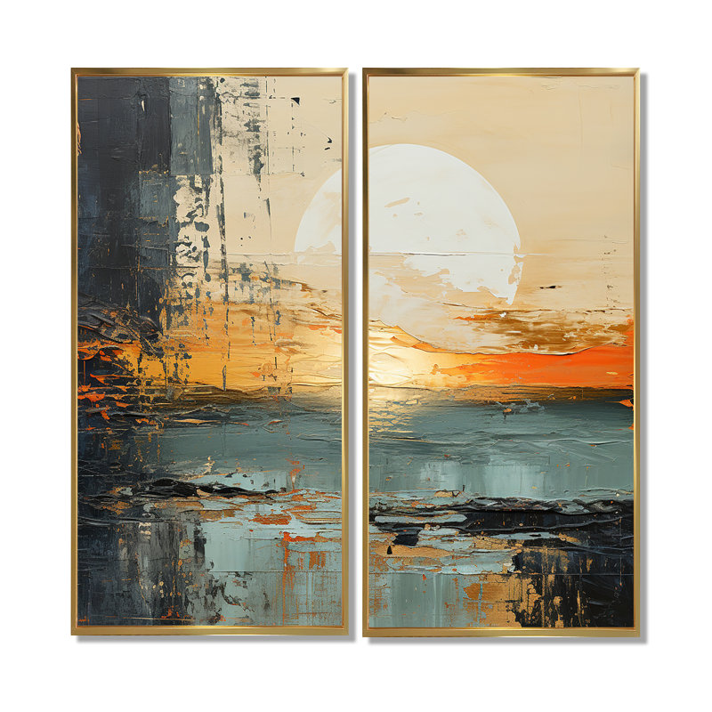 «Modern Coastal Mystic Sunrise I» - art mural côtier, H 32 po x l 32 po, Impression encadrée flottante sans passe-partout