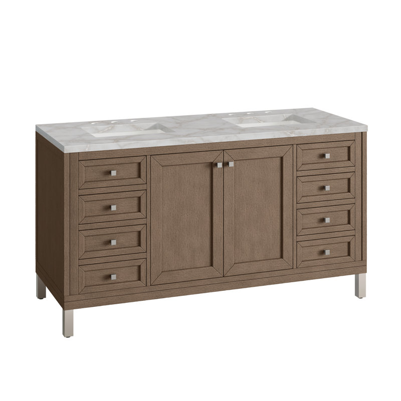 Ensemble de meuble-lavabo double 60 po Chicago, 8 po, Argent victorien, Walnut Whisper