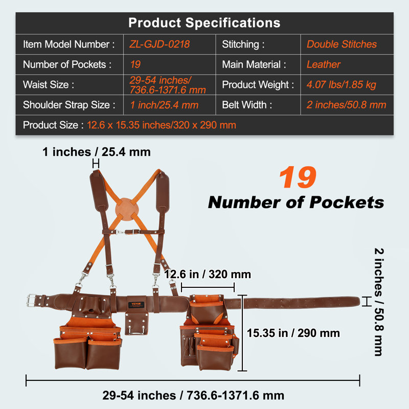 Ceinture à outils 19 poches
