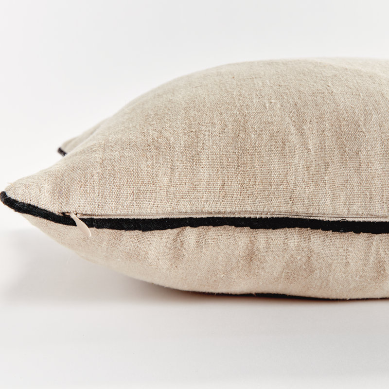 Elias Linen Rectangular Pillow Cover & Insert, Flax/Black, Rectangular 14"H x 20"W