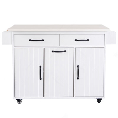 Kitchen Island with Trash Can Storage Cabinet, Kitchen Cart with Drop Leaf, Spice Rack, Towel Rack and Drawer, Rolling Kitchen Island on Wheels with Adjustable Shelf