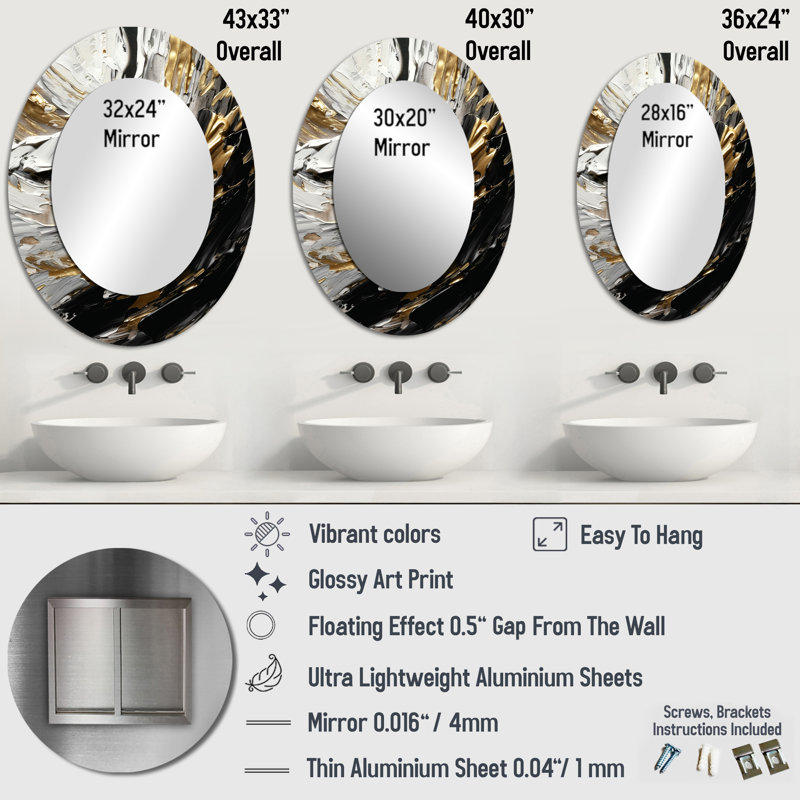 Imminent Bliss Bold Textured Gold and Black II - Gold Oval Wall Mirror Decor, 36 po x 24 po