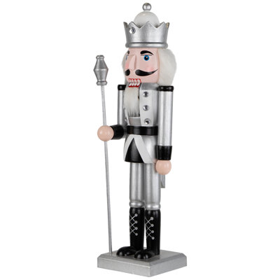 Figurine casse-noisette de Noël avec bijoux - 14 po - Argent et noir