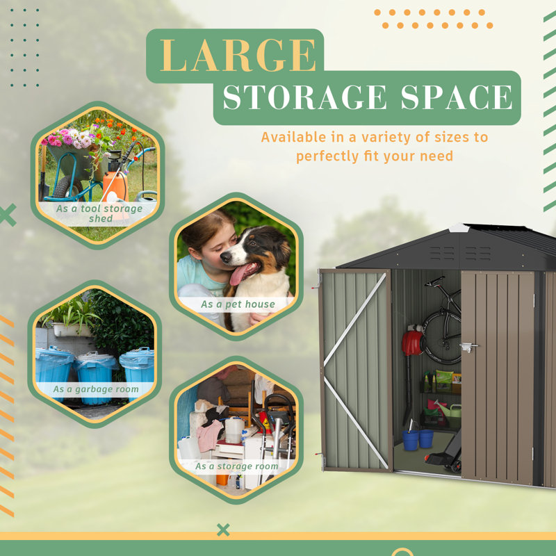 8 ft. x 6 ft. Brown Metal Outdoor Storage Shed with Sloping Roof