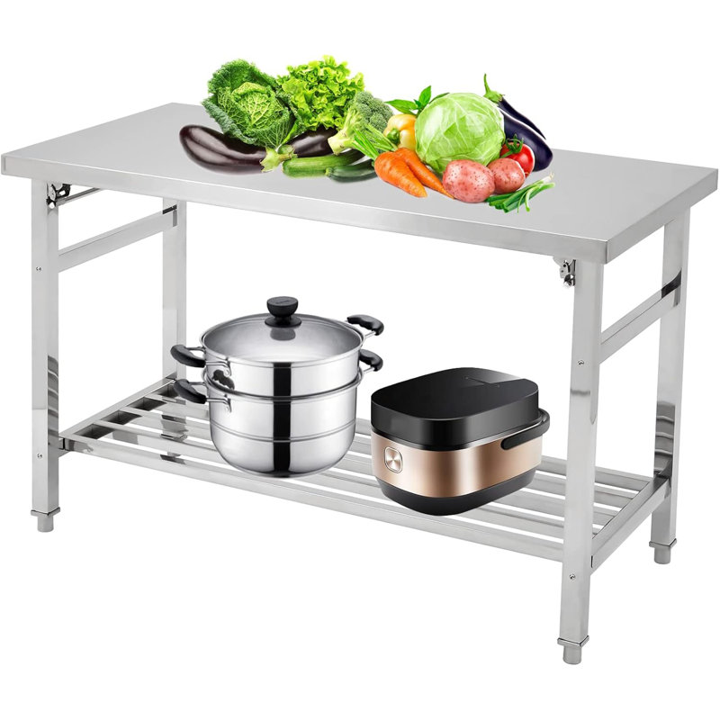 Stainless Steel Table, 48 x 24 Inches Metal Prep & Work Table with Adjustable Undershelf