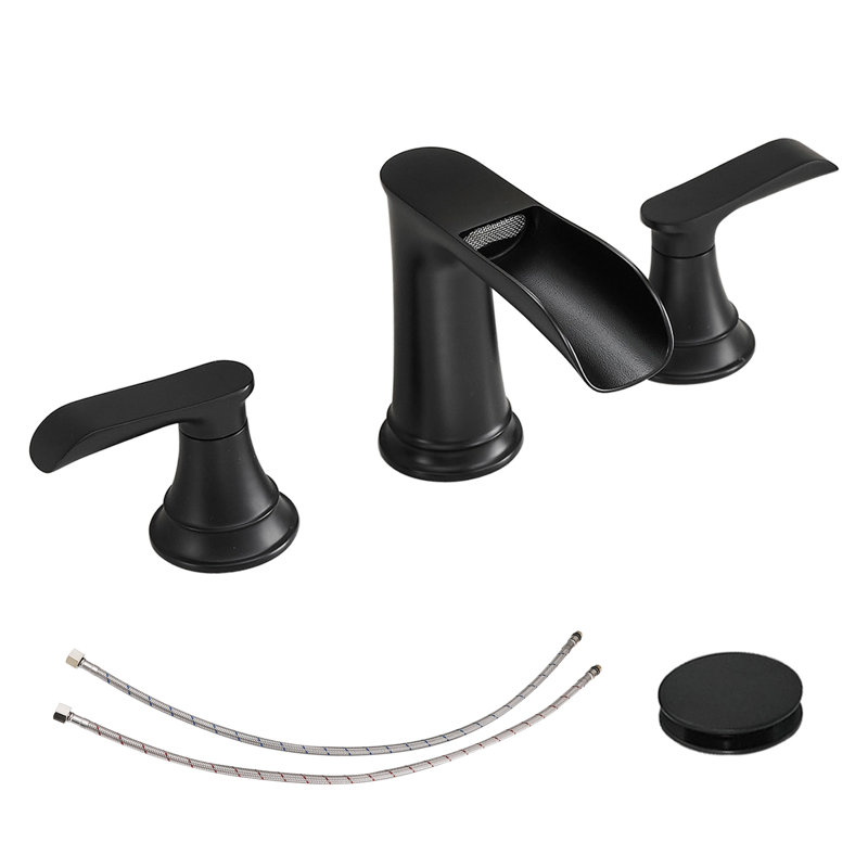 Topcraft Waterfall Double Handle Stainless Steel Bathroom Faucet, Matte Black