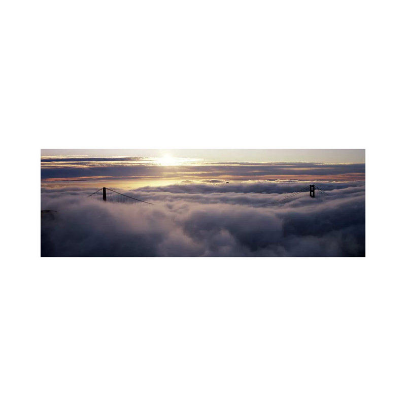 Suspension Bridge Covered With Fog Viewed From Hawk Hill, Golden Gate Bridge, San Francisco Bay, San Francisco, California, USA by Panoramic Images - Wrapped Canvas Panoramic Print