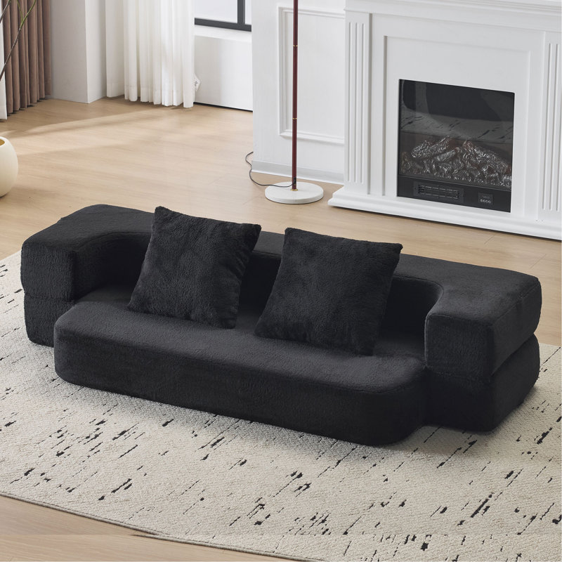 Transformable Sectional Sofa With 3 Ottoman Stools - Supportive Foam Fold-Out Bed, Compact Chenille Lounger For Small Spaces & Home Offices