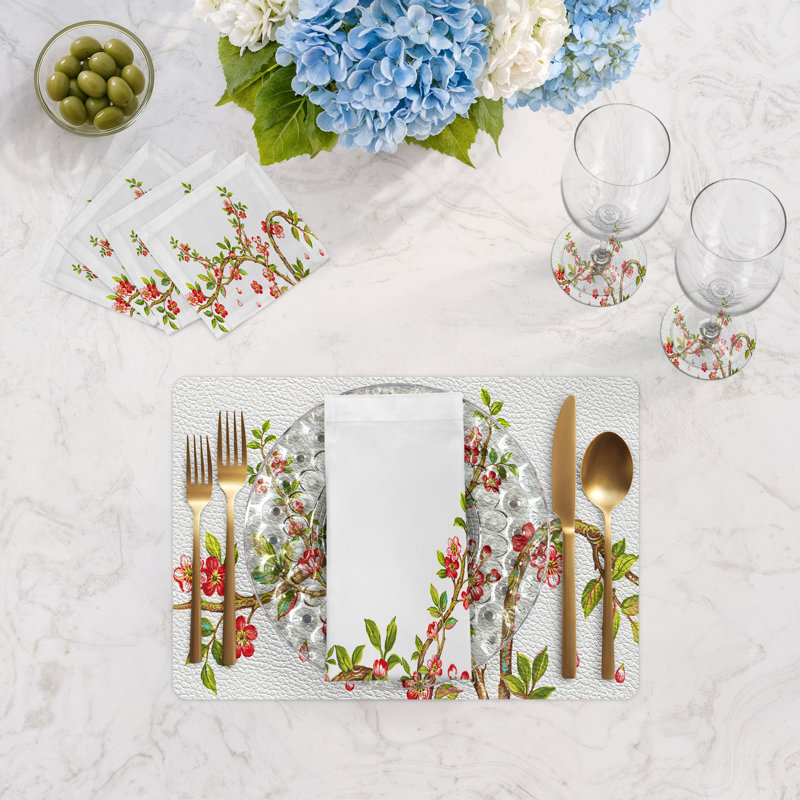 Cherry Blossom Cotton Sateen Dinner Napkins, Red