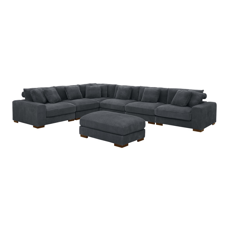 Barnemouth Modular Corduroy Sectional, Dark Gray Corduroy