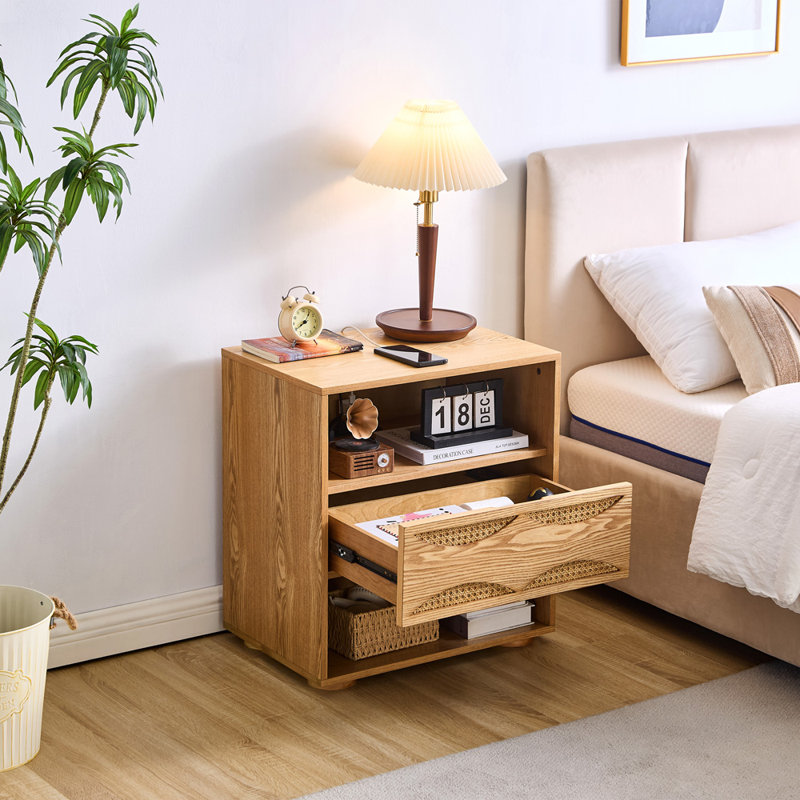 Petite table de chevet 25,2 po avec tiroir de rangement et table de chevet pour chambres, Naturel
