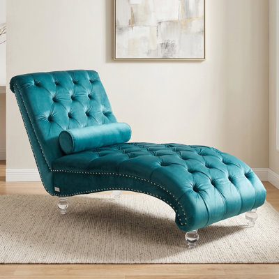 Danuta 29" Wide Armless Upholstered Tufted Chaise Lounge Chair with Lumbar Pillow and Nailhead Trim