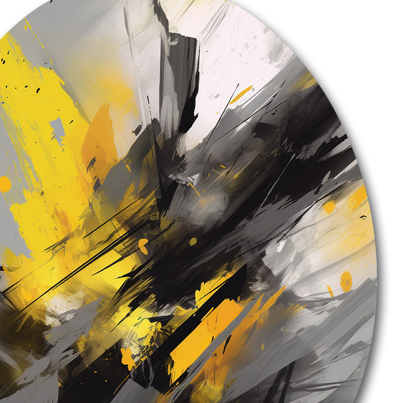 Tourbillons vibrants jaunes et gris II, H 23 po x l 23 po x P 1 po