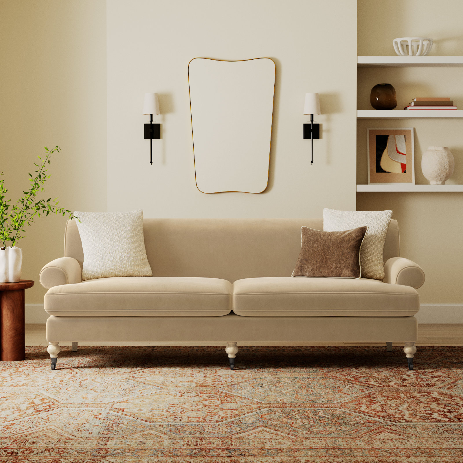Harbor 88'' Upholstered Sofa, Fawn Brown Velvet