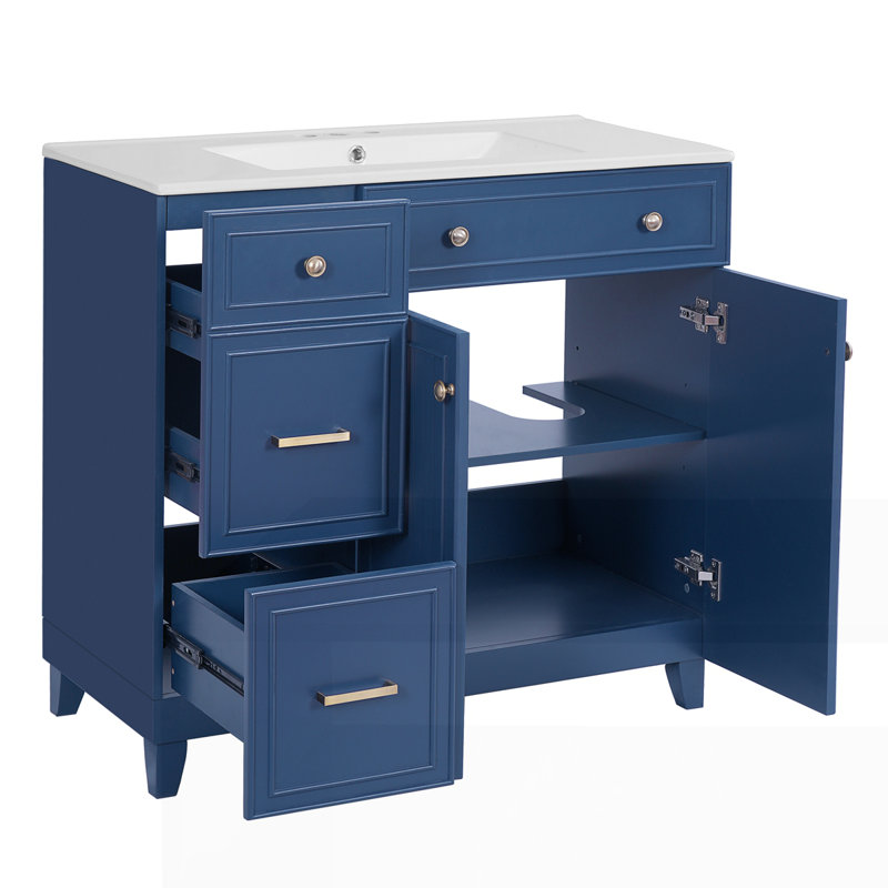 Meuble-lavabo 36 po avec lavabo en céramique, Bleu