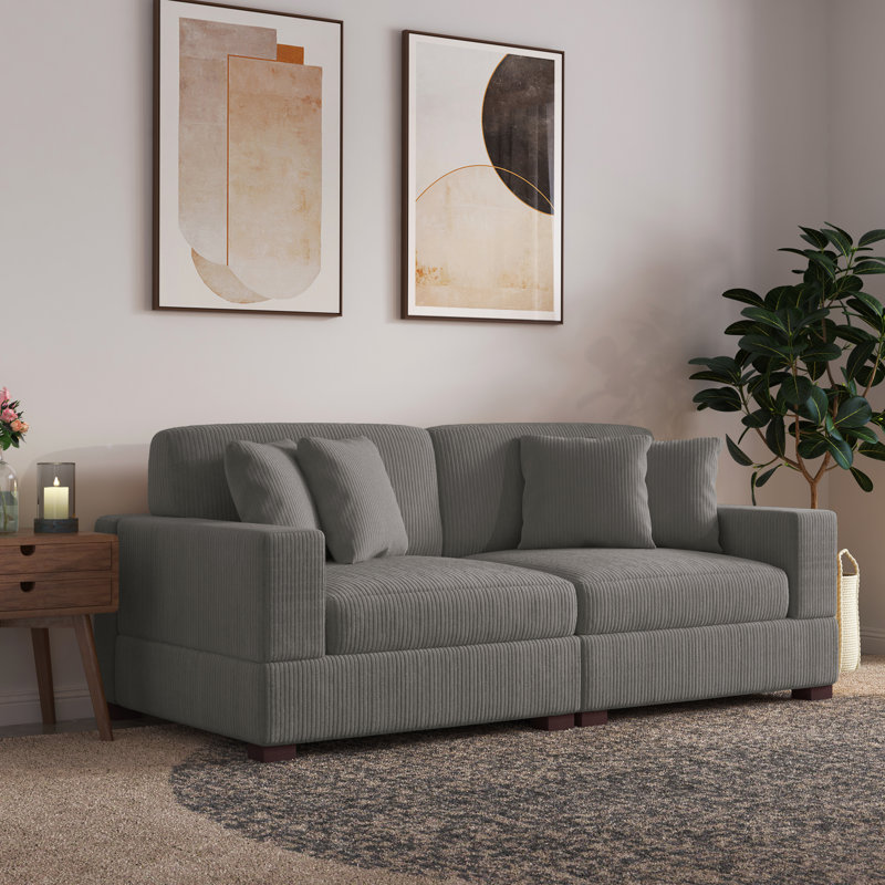 Milbrey 2-Piece Corduroy Modular Sectional with Pillow Back, Light Gray