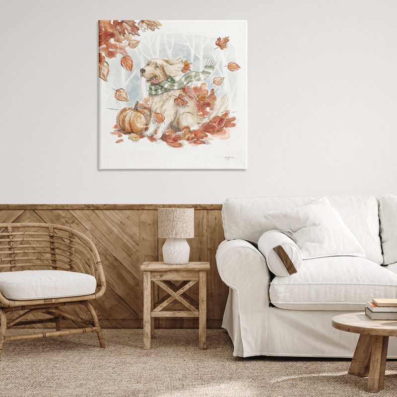 «Happy Autumn Labrador», art mural sur toile par Mary Urban, H 36 po x l 36 po
