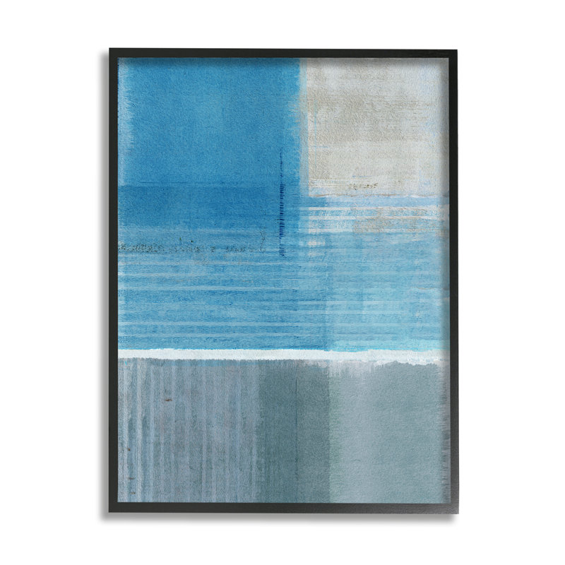 Paysage gris abstrait encadré sur bois, Giclée encadrée noir minuit, H 24 po x l 24 po x P 1,5 po
