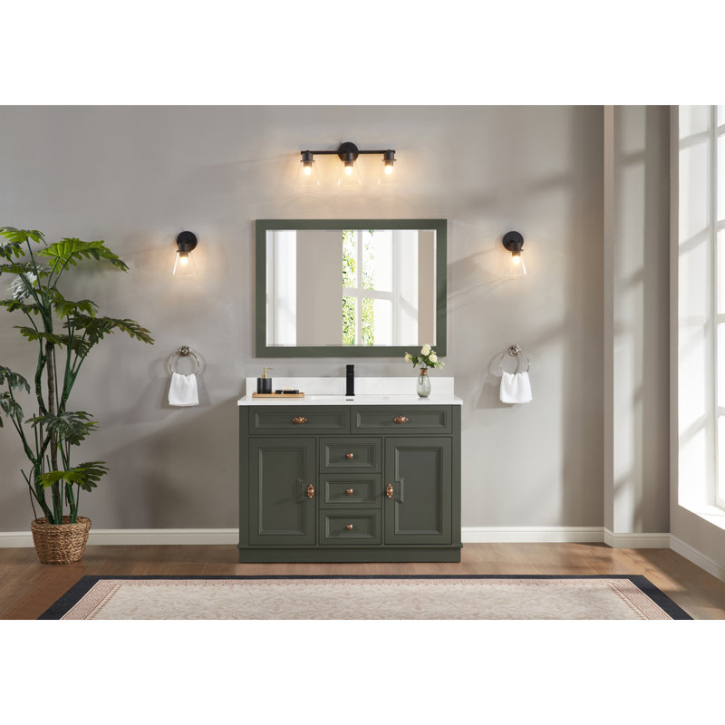 48" Solid Wood Sink Vanity  With 1' Artificial Stone Top, Pewter Green, Rose Gold
