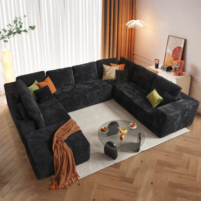 Modern Upholstered Shuster with Pillows - Spacious U - Shaped No Assembly Required for Living Room Comfort Free Combination