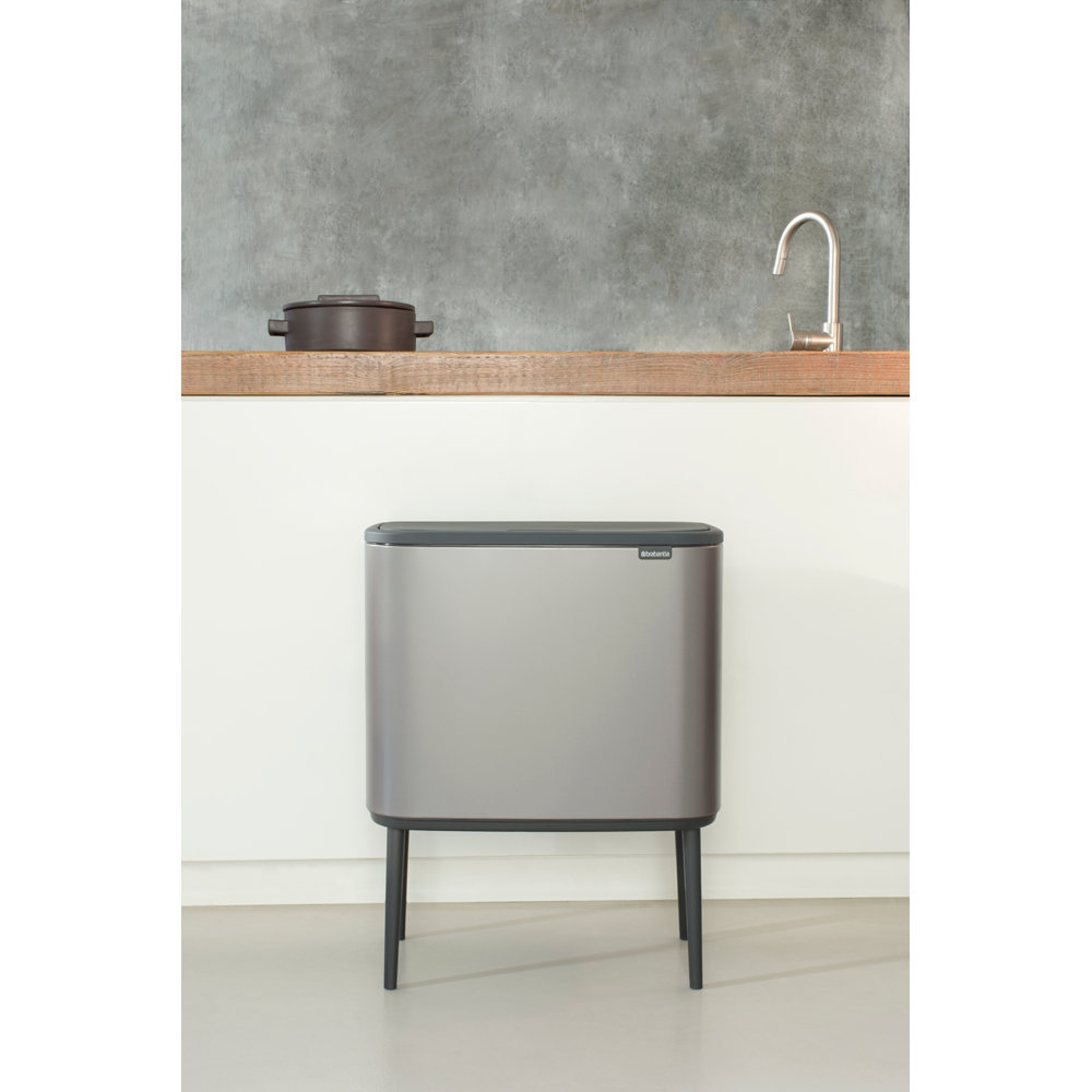 Brabantia Bo Touch Top 9gal Recycling Can, Platinum