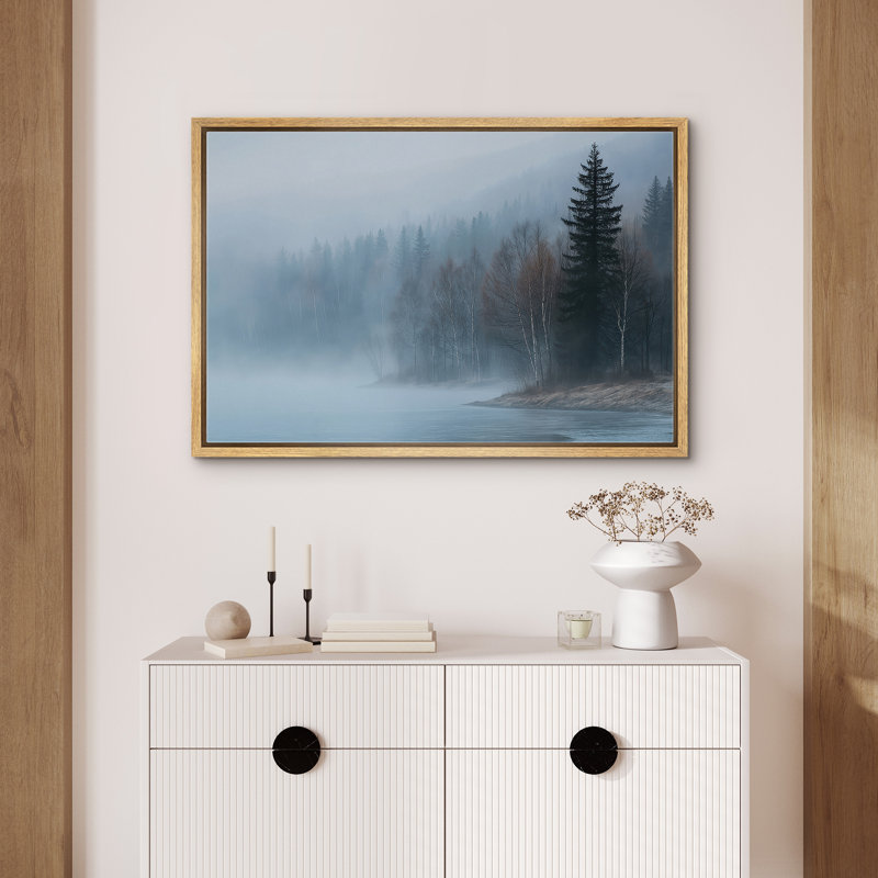 «Foggy Forest Lake with Pine Trees Wall Decor», reproduction d'art sur toile encadrée, H 24 po x l 36 po x P 1,5 po